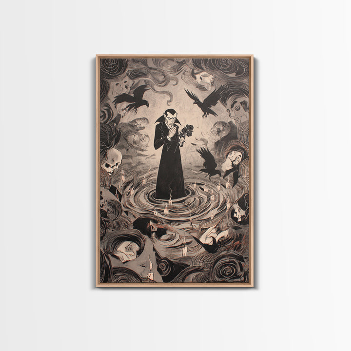 The Vampire Florist, Expressionist Gothic Art, Vertical Wall Art, Macabre Wall Art, Framed Canvas Print, Halloween Wall Art