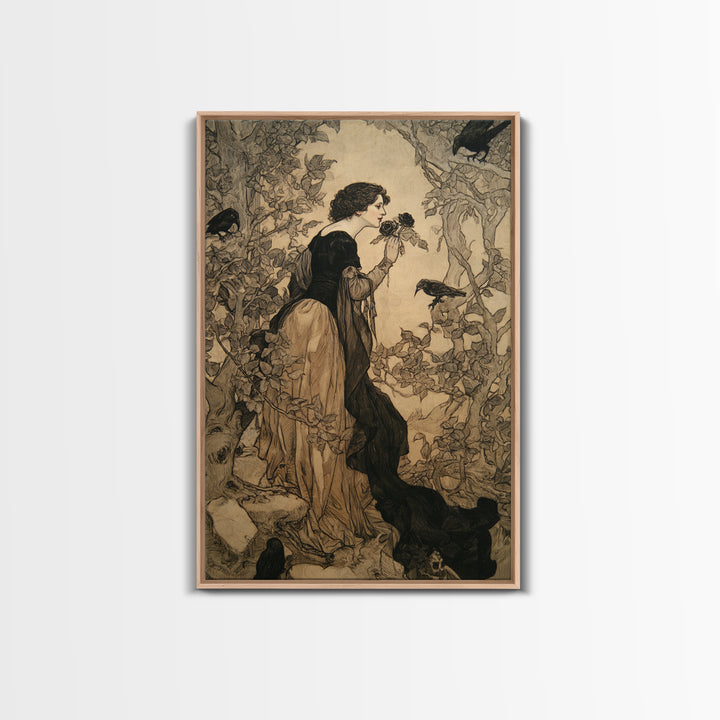 The Vampire Florist, Gothic Storybook Art, Vertical Wall Art, Macabre Wall Art, Canvas Print, Halloween Wall Art, Gothic Home Decor