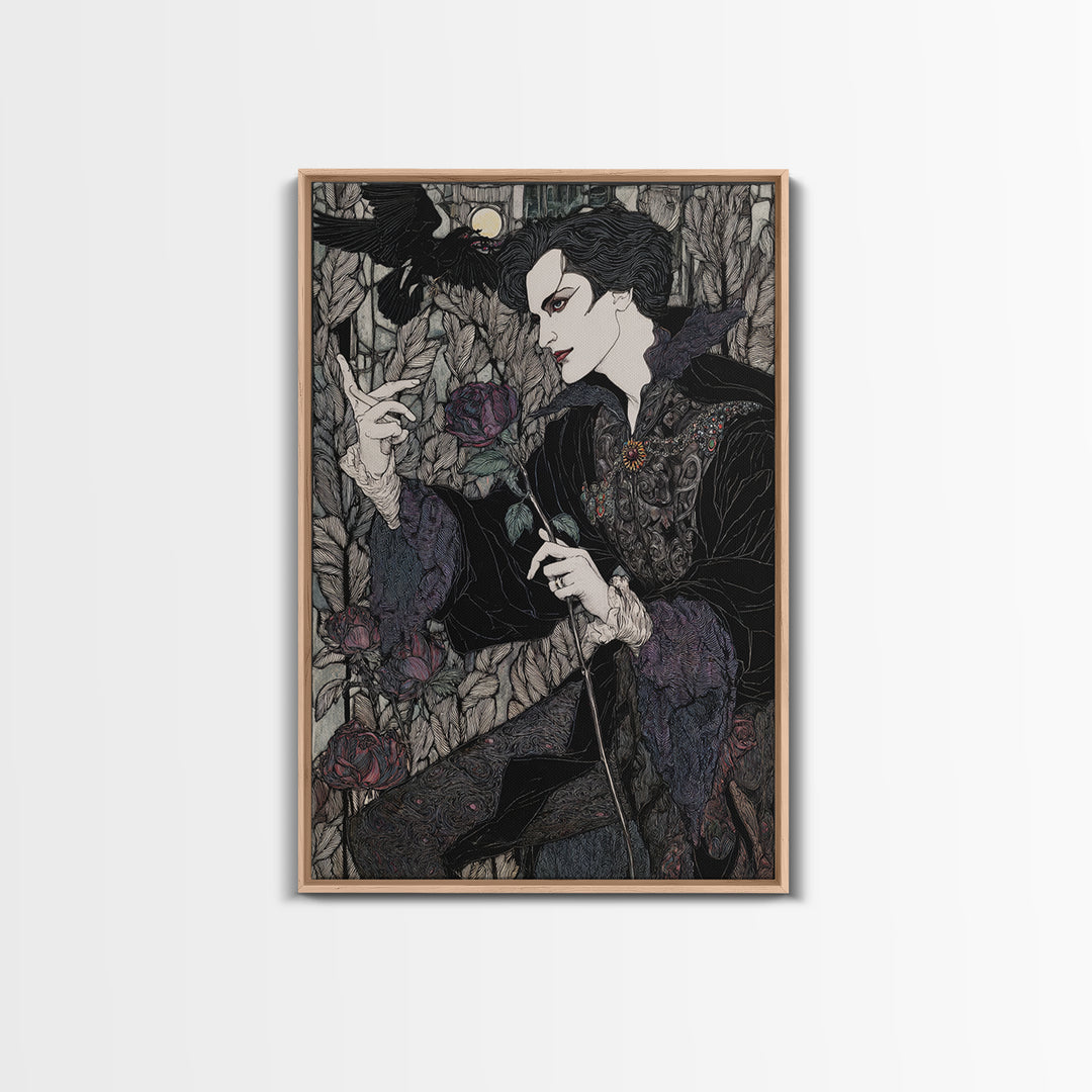 The Vampire Florist, Stained Glass Gothic Art, Vertical Wall Art, Gothic Horror Wall Art, Canvas Print, Halloween Wall Art