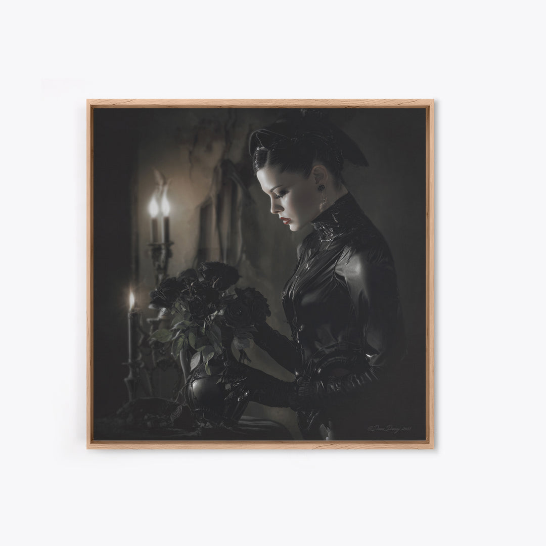 The Vampire Florist, Biomechanical Horror Art, Square Wall Art, Macabre Wall Art, Framed Canvas Print, Halloween Wall Art, Halloween Decor