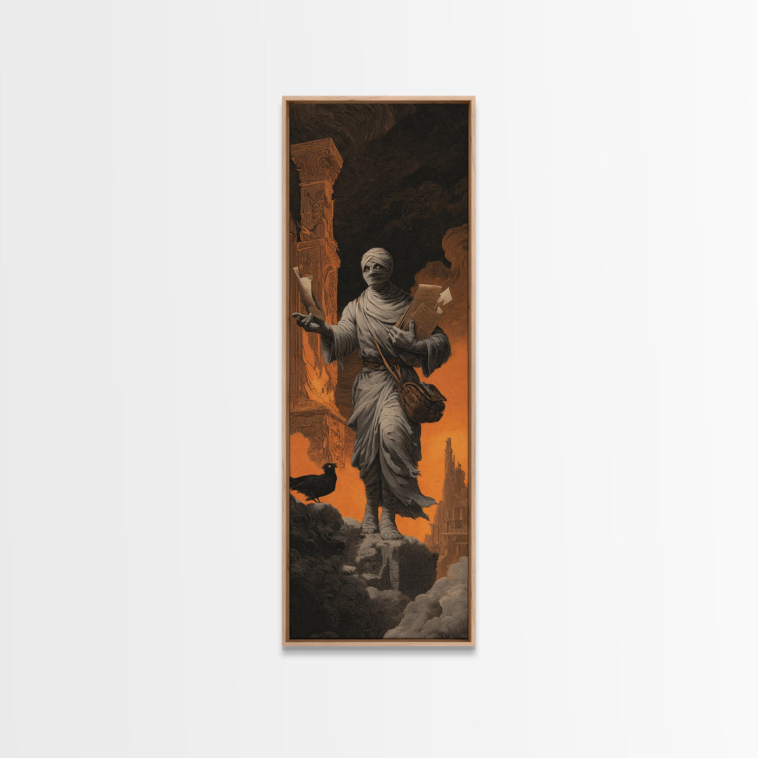 The Mummy Mail Carrier, Apocalyptic Romantic Art, Tall Narrow Wall Art, Gothic Horror Wall Art, Canvas Print, Halloween Wall Art