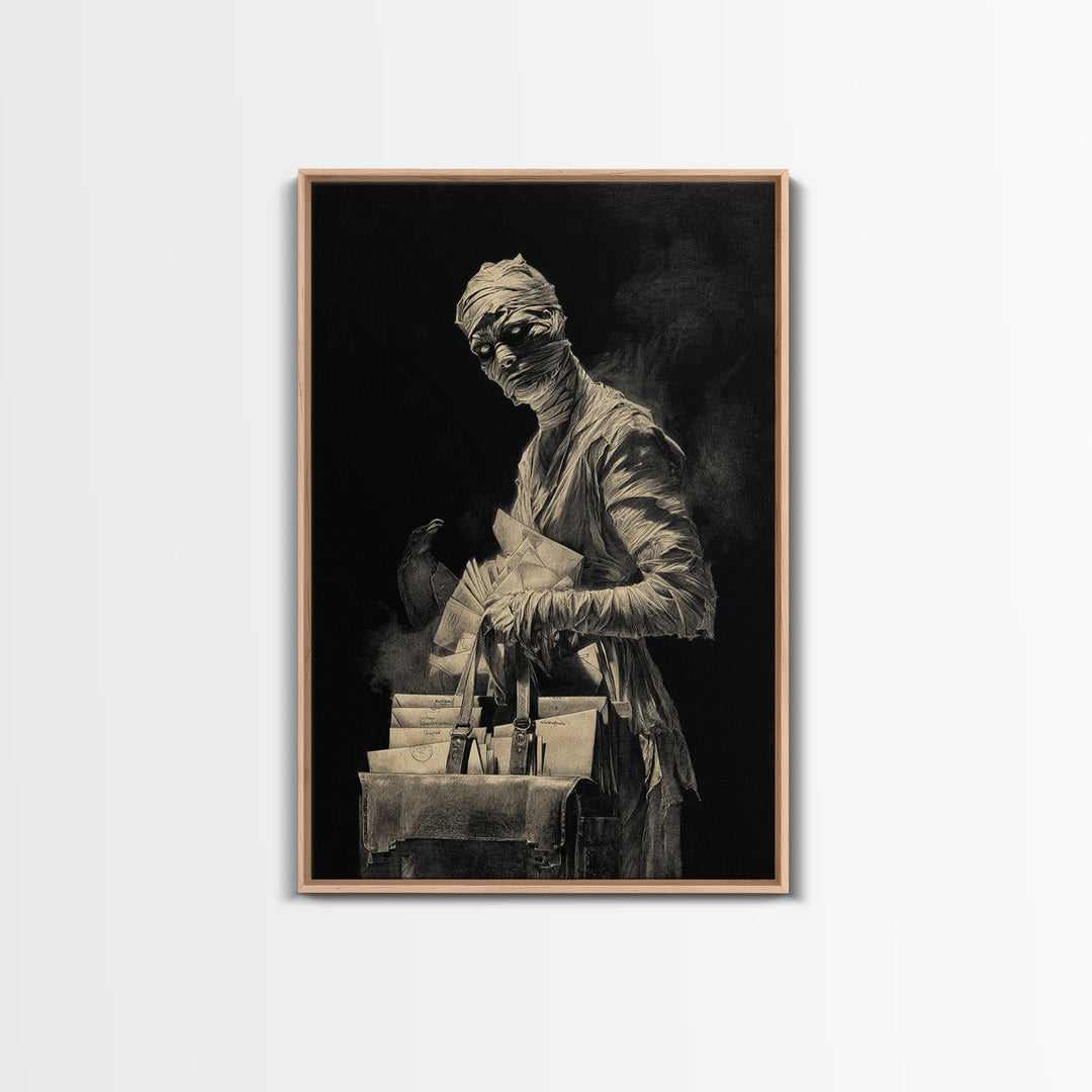 The Mummy Mail Carrier, Decadent Gothic Art, Vertical Wall Art, Macabre Wall Art, Framed Canvas Print, Halloween Wall Art