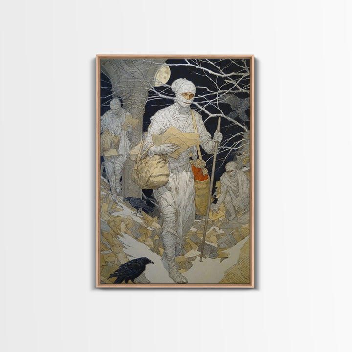 The Mummy Mail Carrier, Symbolist Death Art, Vertical Wall Art, Macabre Wall Art, Canvas Print, Halloween Wall Art