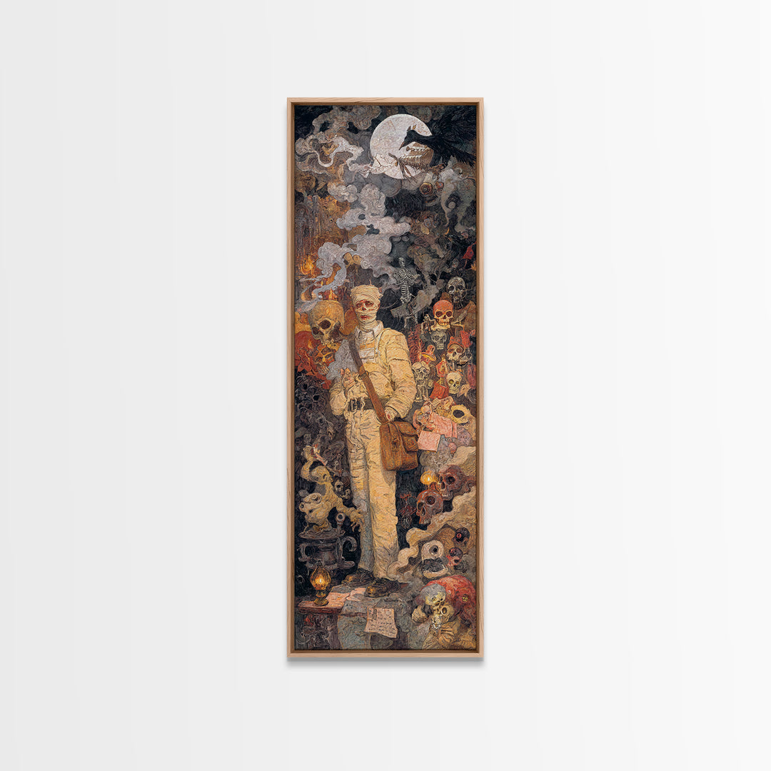 The Mummy Mail Carrier, Grotesque Carnival Art, Tall Narrow Wall Art, Gothic Horror Wall Art, Framed Canvas Print, Halloween Wall Art