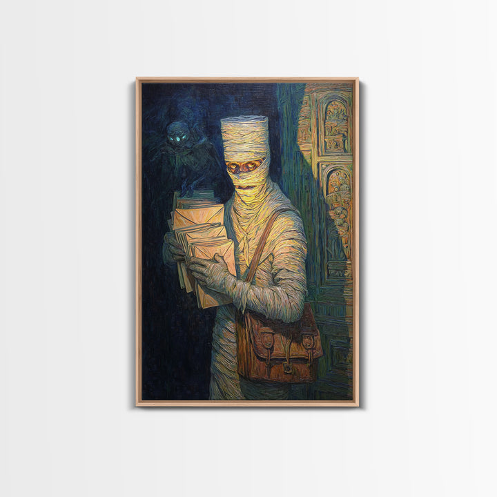 The Mummy Mail Carrier, Expressionist Gothic Art, Vertical Wall Art, Dark Fantasy Wall Art, Canvas Print, Halloween Wall Art