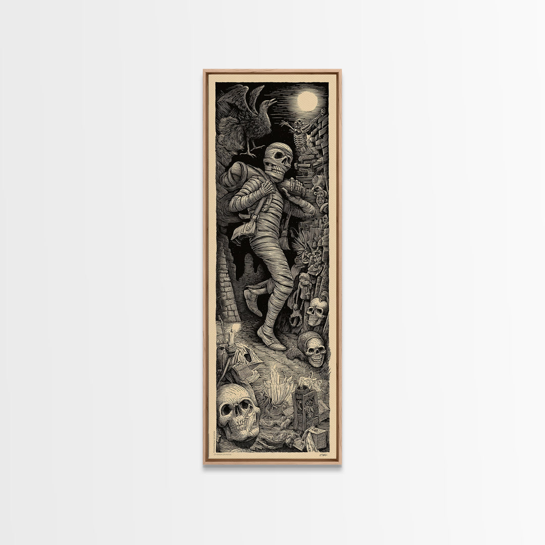 The Mummy Mail Carrier, Macabre Folk Print Art, Tall Narrow Wall Art, Gothic Horror Wall Art, Framed Canvas Print