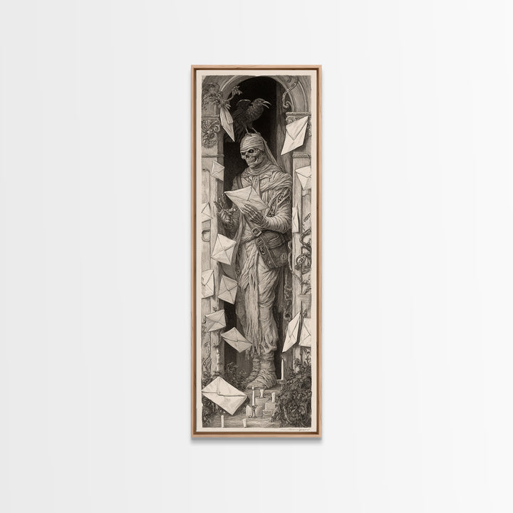 The Mummy Mail Carrier, Biomechanical Horror Art, Tall Narrow Wall Art, Dark Fantasy Wall Art, Framed Canvas Print, Halloween Wall Art