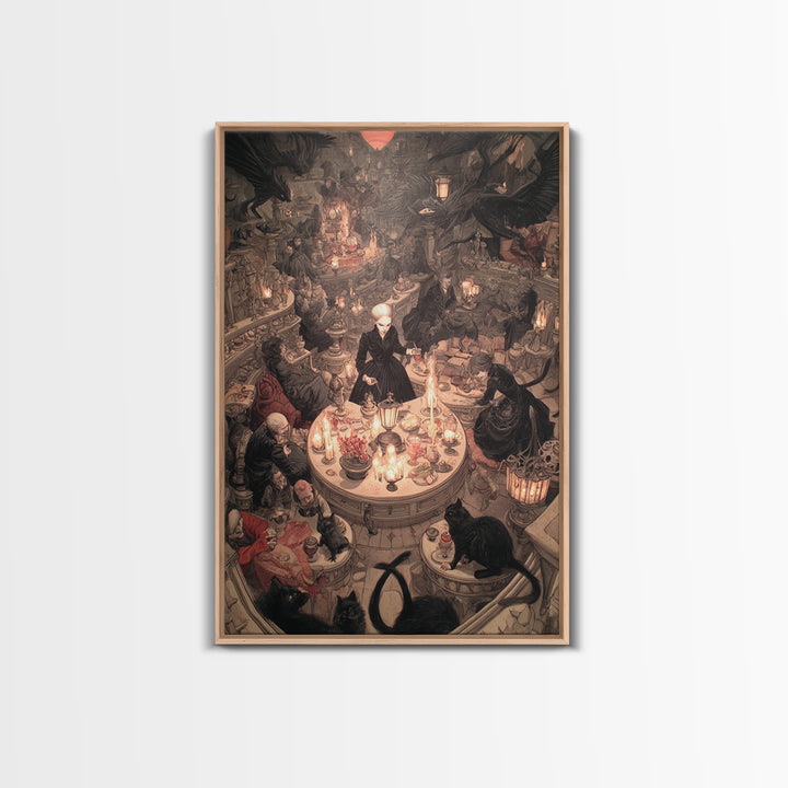 The Witch'S Cat Cafe, Gothic Nightmare Art, Vertical Wall Art, Gothic Horror Wall Art, Framed Canvas Print, Halloween Wall Art