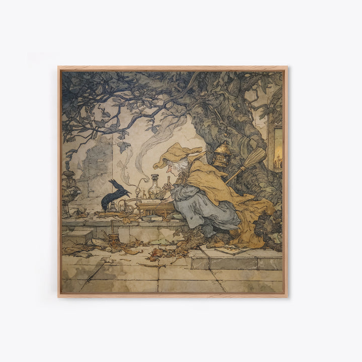 The Witch'S Cat Cafe, Gothic Storybook Art, Square Wall Art, Dark Halloween Decor, Canvas Print, Halloween Wall Art