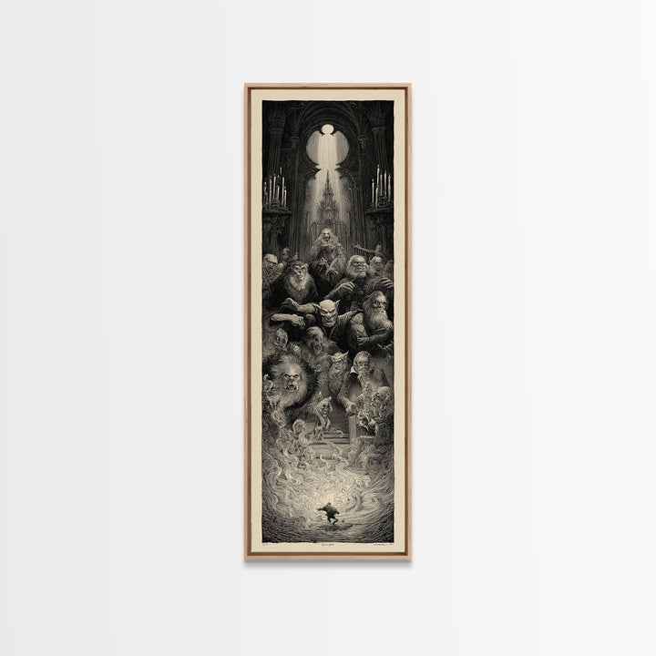 The Monster Family Portrait, Gothic Engraving Art, Tall Narrow Wall Art, Dark Halloween Decor, Canvas Print, Halloween Wall Art