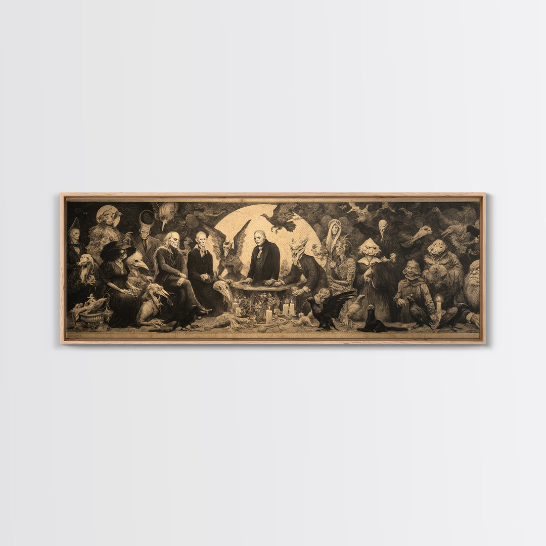 The Monster Family Portrait, Dark Romantic Horror Art, Extra Wide Wall Art, Dark Halloween Decor, Canvas Print, Halloween Wall Art