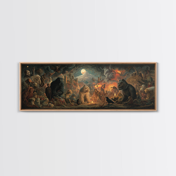The Monster Family Portrait, Apocalyptic Romantic Art, Extra Wide Wall Art, Dark Halloween Decor, Framed Canvas Print, Halloween Wall Art