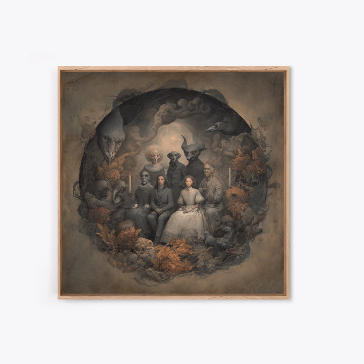 The Monster Family Portrait, Symbolist Dream Art, Square Wall Art, Dark Fantasy Wall Art, Canvas Print, Halloween Wall Art
