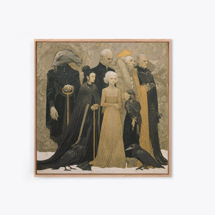 The Monster Family Portrait, Symbolist Death Art, Square Wall Art, Gothic Horror Wall Art, Framed Canvas Print, Halloween Wall Art