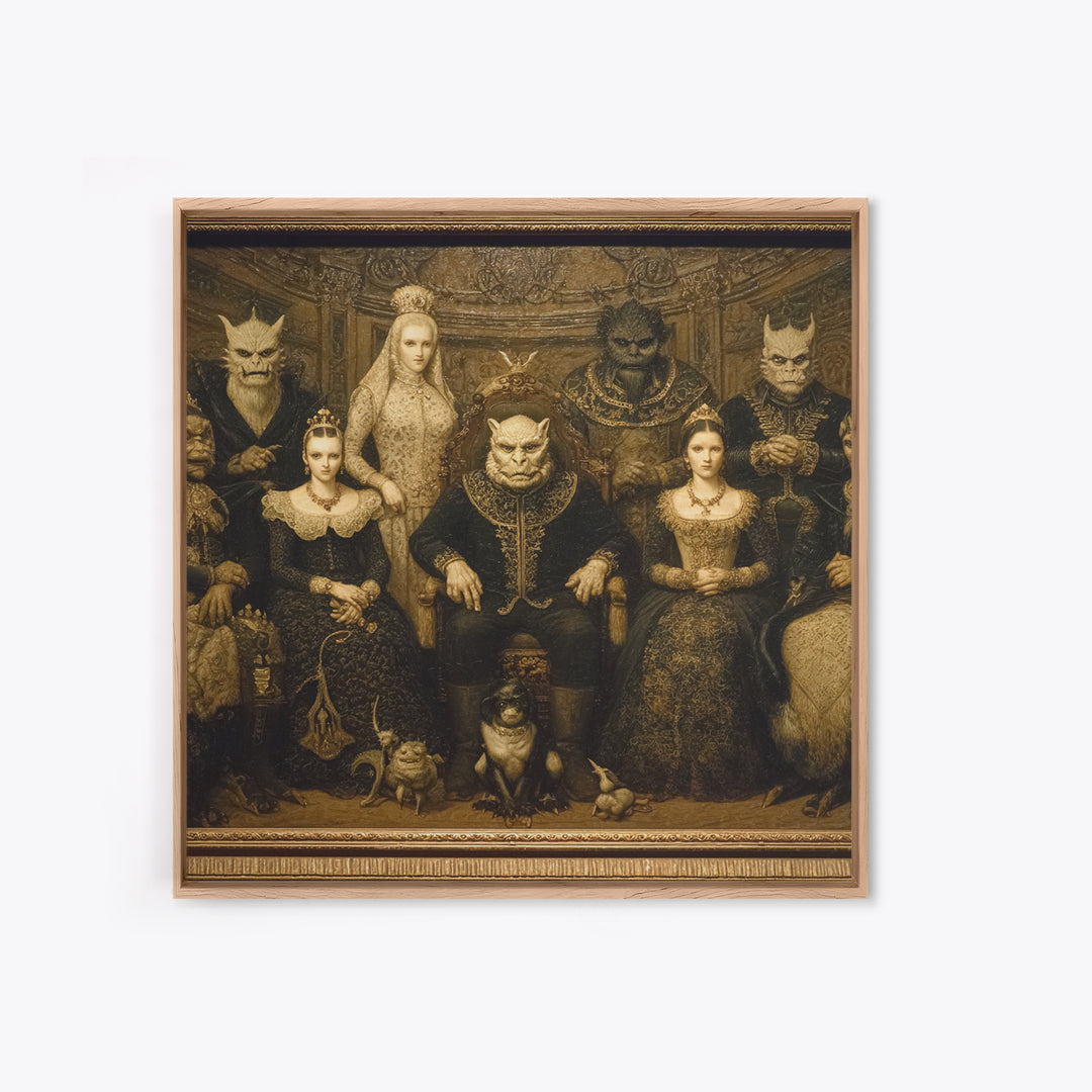 The Monster Family Portrait, Dark Symbolist Art, Square Wall Art, Macabre Wall Art, Framed Canvas Print, Halloween Wall Art
