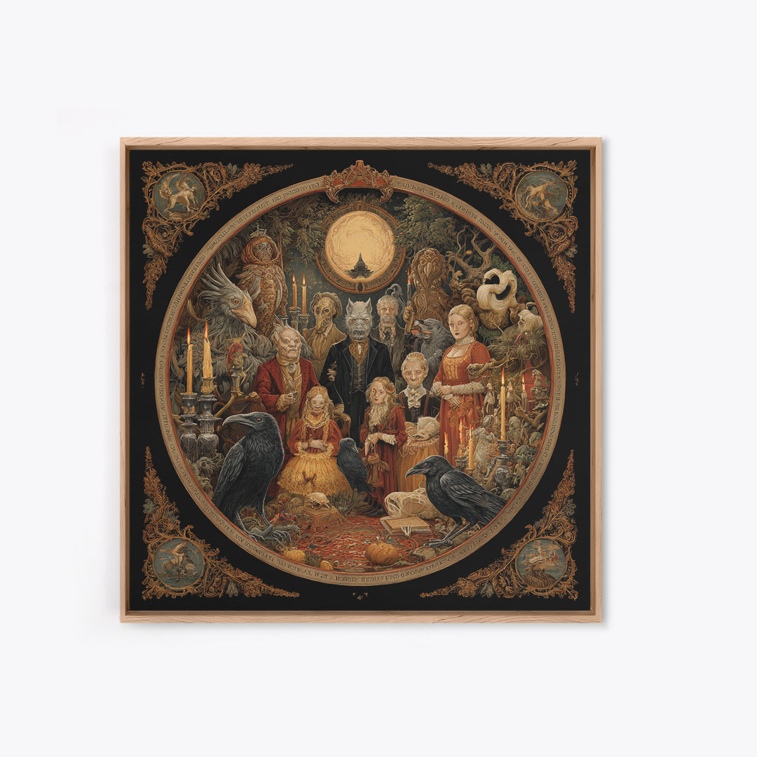 The Monster Family Portrait, Symbolist Etching Art, Square Wall Art, Dark Fantasy Wall Art, Canvas Print, Halloween Wall Art