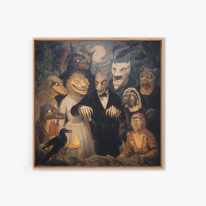 The Monster Family Portrait, Expressionist Gothic Art, Square Wall Art, Dark Halloween Decor, Framed Canvas Print, Halloween Wall Art