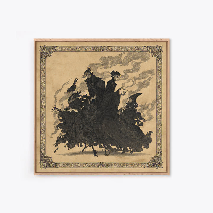 The Monster Family Portrait, Decadent Line Art, Square Wall Art, Gothic Horror Wall Art, Canvas Print, Halloween Wall Art