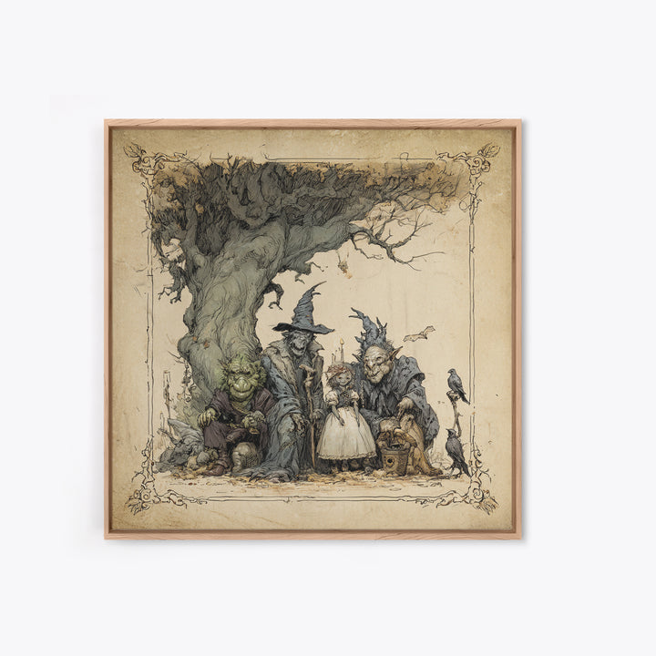 The Monster Family Portrait, Gothic Storybook Art, Square Wall Art, Dark Fantasy Wall Art, Canvas Print, Halloween Wall Art