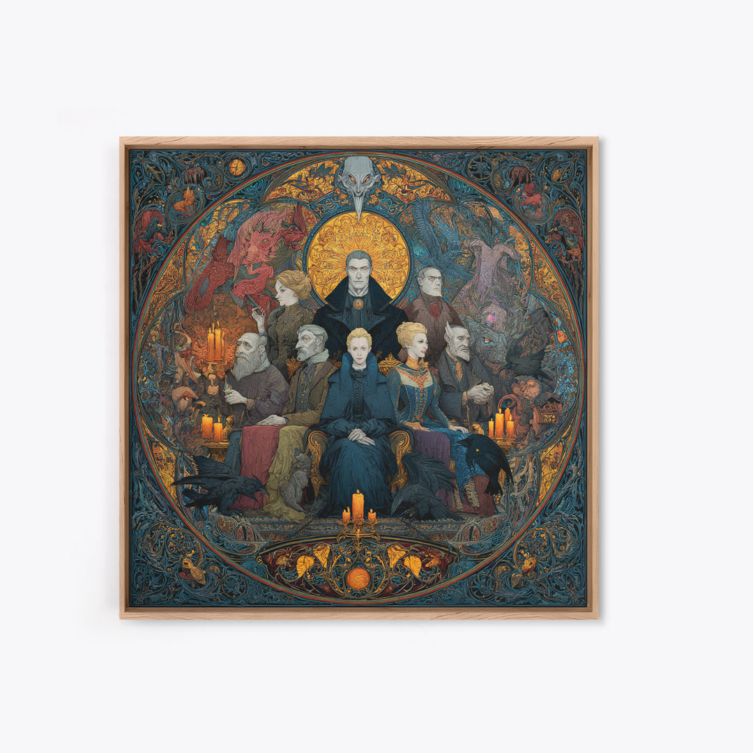 The Monster Family Portrait, Stained Glass Gothic Art, Square Wall Art, Gothic Horror Wall Art, Framed Canvas Print, Halloween Wall Art