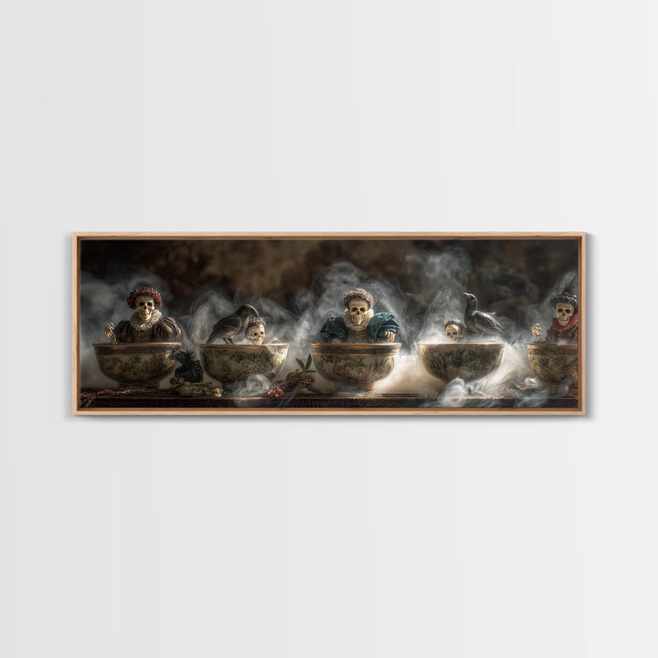 Tiny Ghosts In Teacups, Danse Macabre Art, Extra Wide Wall Art, Dark Fantasy Wall Art, Framed Canvas Print