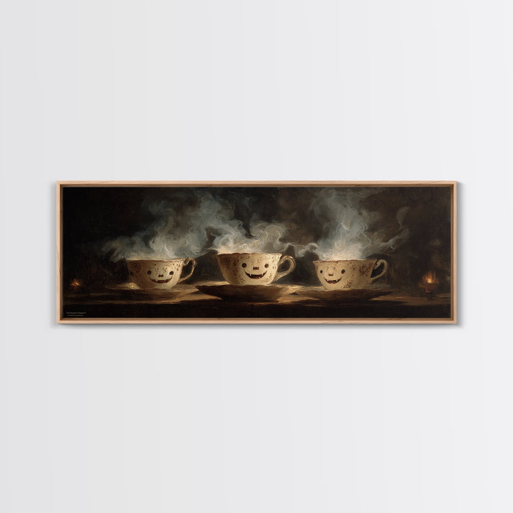 Tiny Ghosts In Teacups, Dark Romantic Horror Art, Extra Wide Wall Art, Macabre Wall Art, Canvas Print, Halloween Wall Art