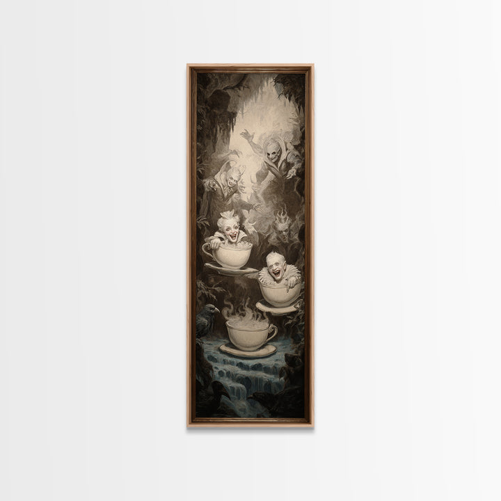 Tiny Ghosts In Teacups, Gothic Nightmare Art, Tall Narrow Wall Art, Macabre Wall Art, Framed Canvas Print, Halloween Wall Art