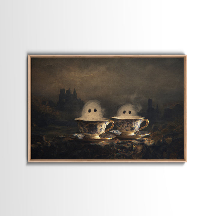 Tiny Ghosts In Teacups, Romantic Gothic Landscape, Landscape Wall Art, Gothic Horror Wall Art, Canvas Print, Halloween Wall Art