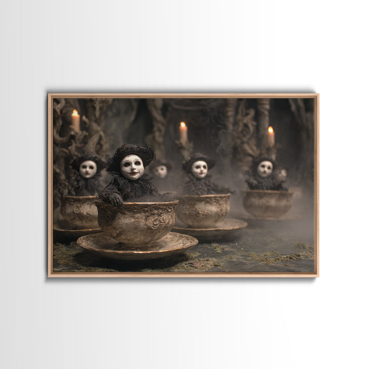 Tiny Ghosts In Teacups, Symbolist Gothic Landscape, Landscape Wall Art, Macabre Wall Art, Canvas Print, Halloween Wall Art, Halloween Decor
