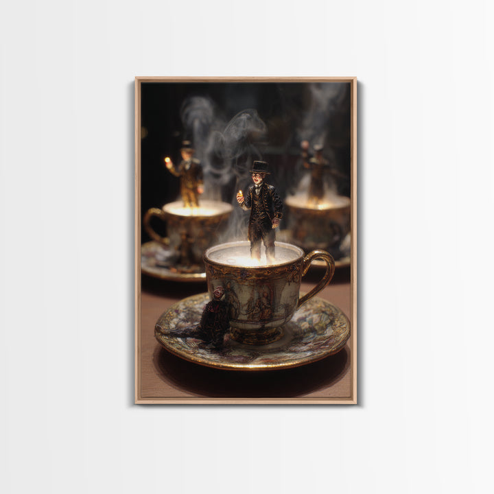 Tiny Ghosts In Teacups, Ornate Symbolist Art, Vertical Wall Art, Dark Fantasy Wall Art, Framed Canvas Print, Halloween Wall Art