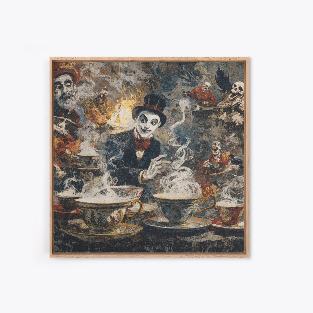 Tiny Ghosts In Teacups, Grotesque Carnival Art, Square Wall Art, Macabre Wall Art, Framed Canvas Print, Halloween Wall Art