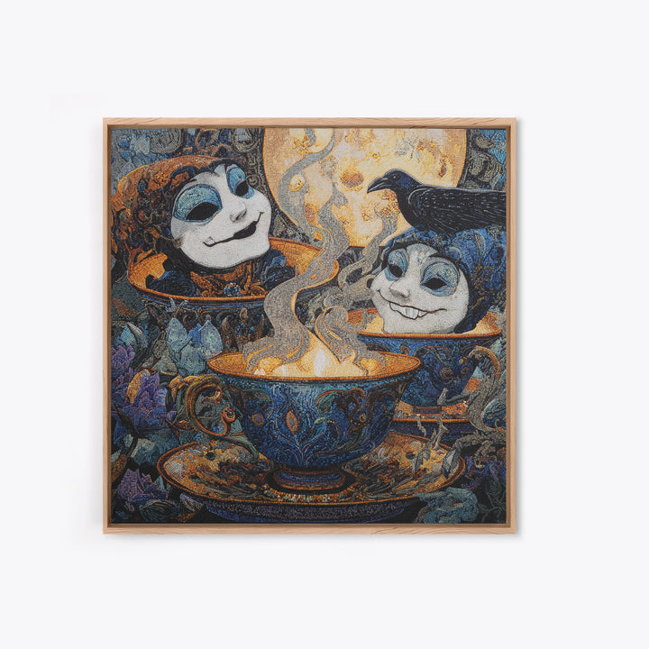 Tiny Ghosts In Teacups, Stained Glass Gothic Art, Square Wall Art, Gothic Horror Wall Art, Canvas Print, Halloween Wall Art