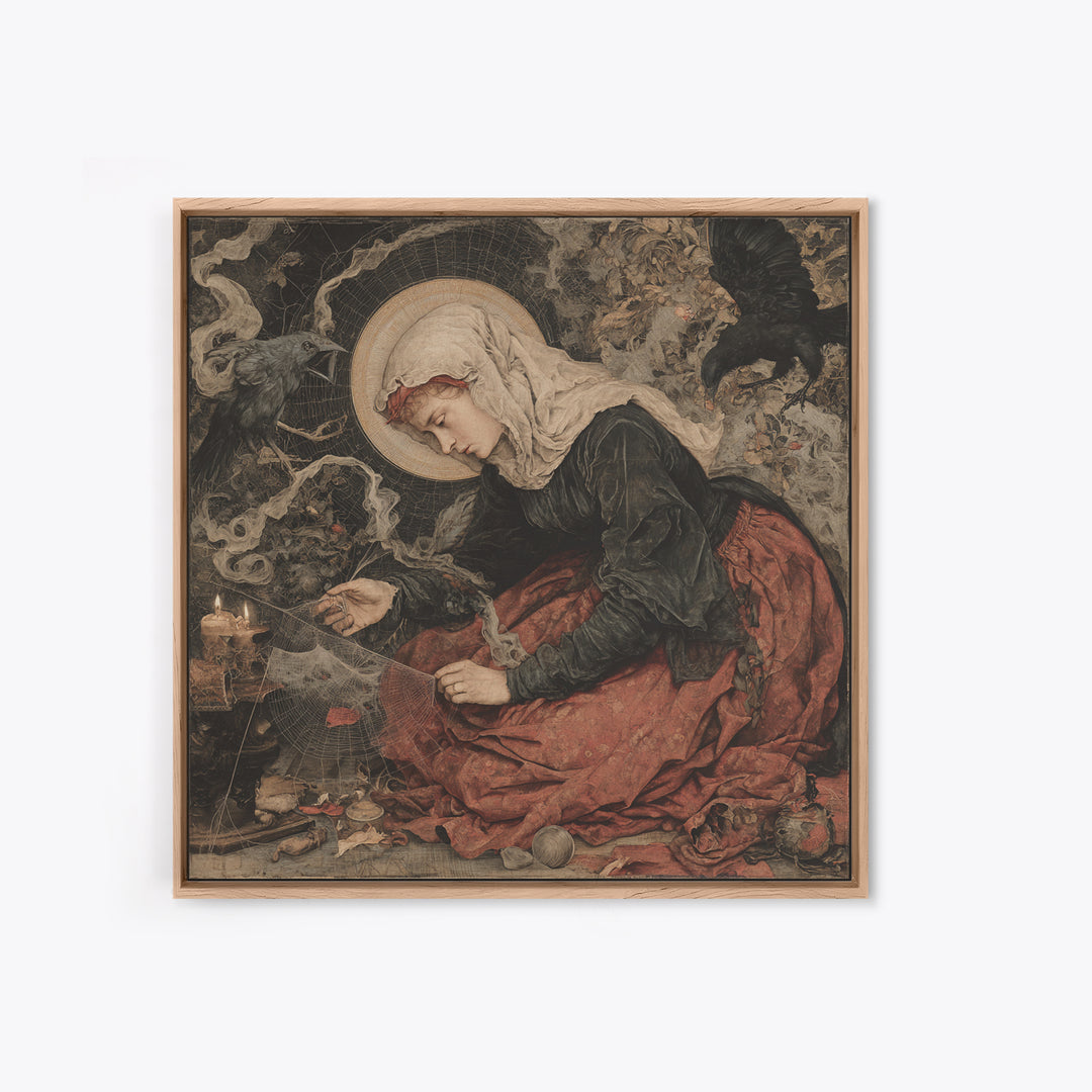 The Spider Sewing Circle, Dark Renaissance Art, Square Wall Art, Gothic Horror Wall Art, Canvas Print, Halloween Wall Art