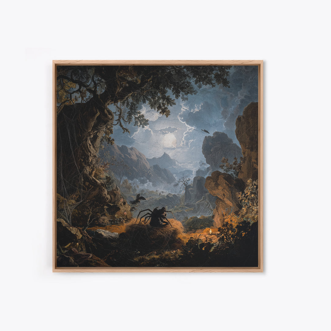 The Spider Sewing Circle, Baroque Witchcraft Art, Square Wall Art, Dark Halloween Decor, Framed Canvas Print, Halloween Wall Art