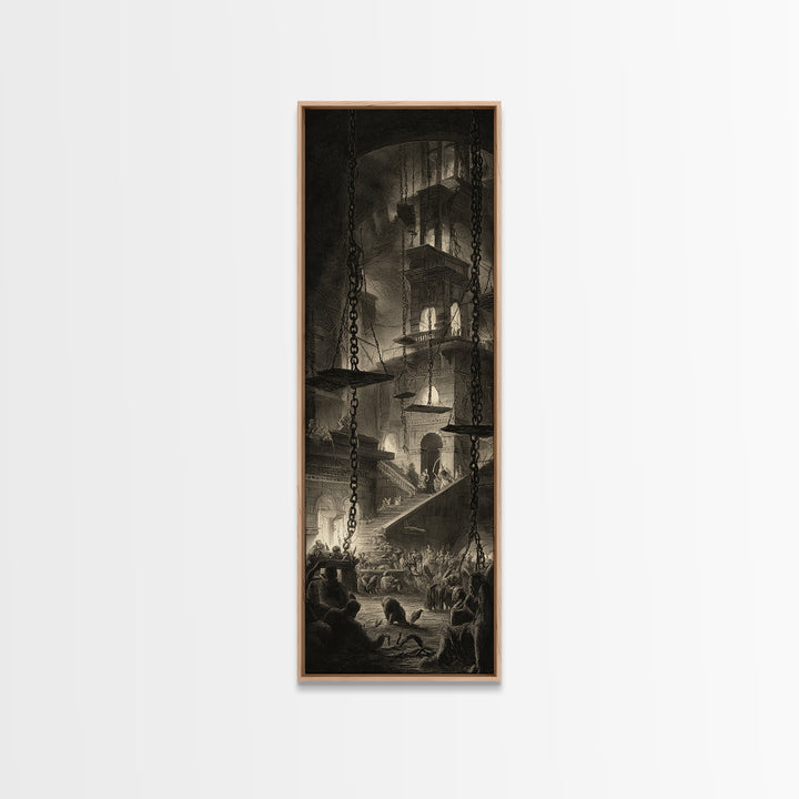 The Spider Sewing Circle, Architectural Etching Art, Tall Narrow Wall Art, Dark Halloween Decor, Canvas Print