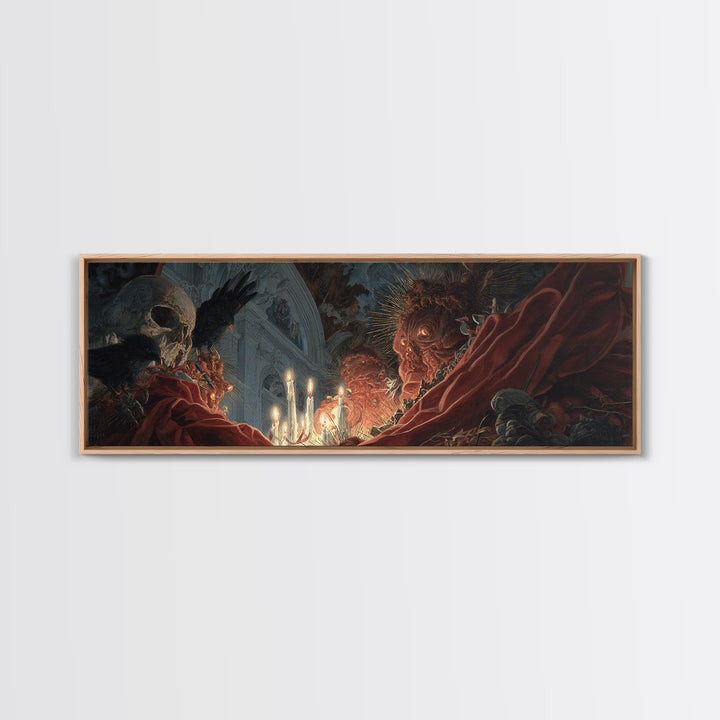 The Spider Sewing Circle, Apocalyptic Romantic Art, Extra Wide Wall Art, Macabre Wall Art, Canvas Print, Halloween Wall Art