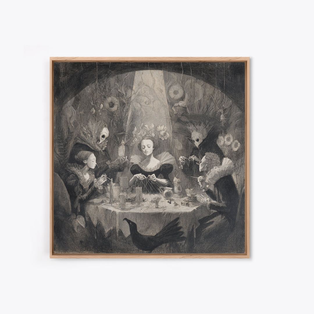 The Spider Sewing Circle, Symbolist Dream Art, Square Wall Art, Gothic Horror Wall Art, Framed Canvas Print, Halloween Wall Art