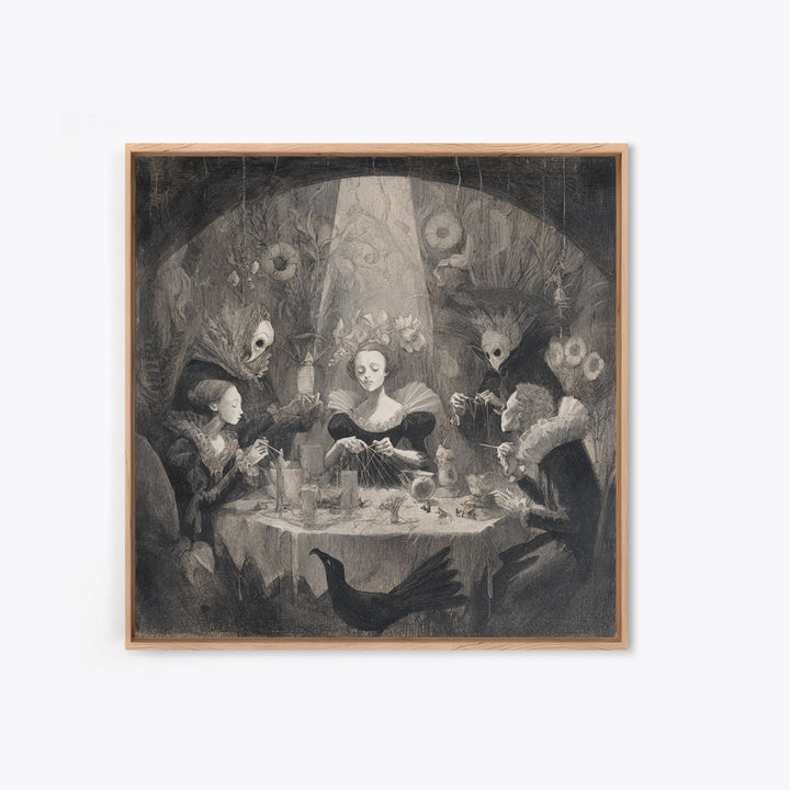 The Spider Sewing Circle, Symbolist Dream Art, Square Wall Art, Gothic Horror Wall Art, Framed Canvas Print, Halloween Wall Art