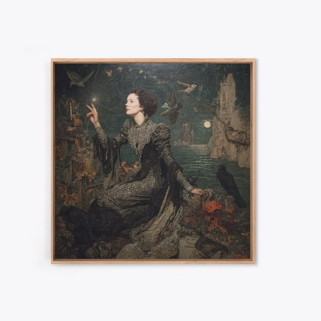 The Spider Sewing Circle, Symbolist Gothic Landscape, Square Wall Art, Dark Fantasy Wall Art, Canvas Print, Halloween Wall Art