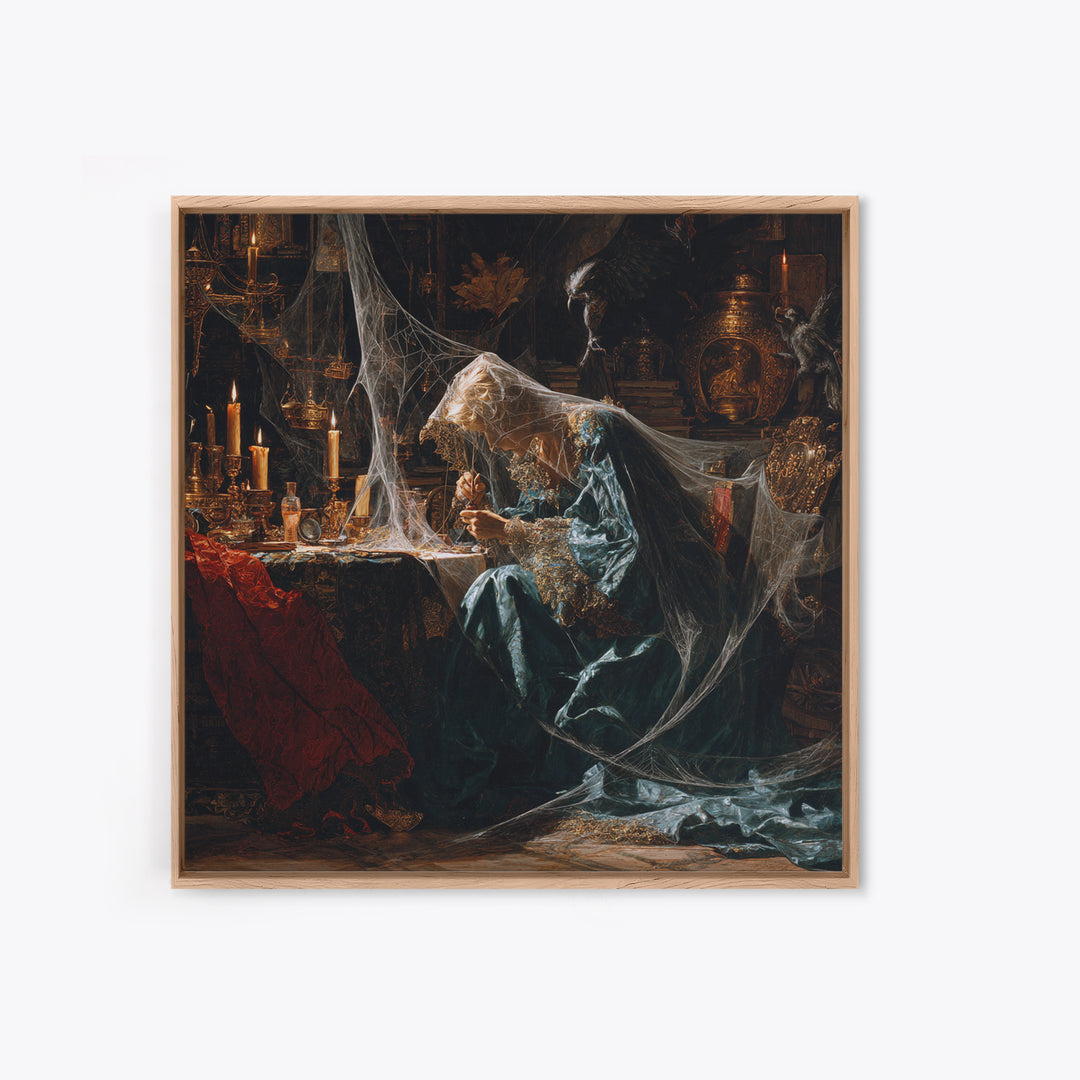 The Spider Sewing Circle, Ornate Symbolist Art, Square Wall Art, Dark Fantasy Wall Art, Framed Canvas Print, Halloween Wall Art