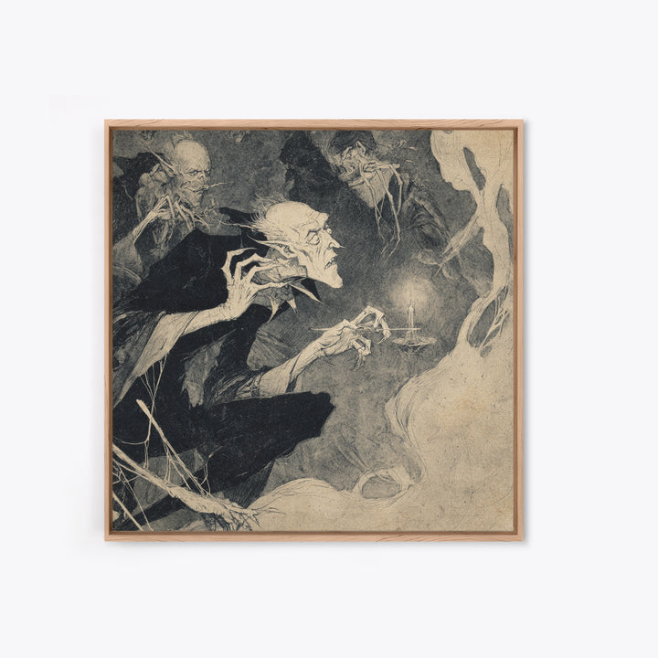 The Spider Sewing Circle, Expressionist Nightmare Art, Square Wall Art, Dark Halloween Decor, Framed Canvas Print, Halloween Wall Art