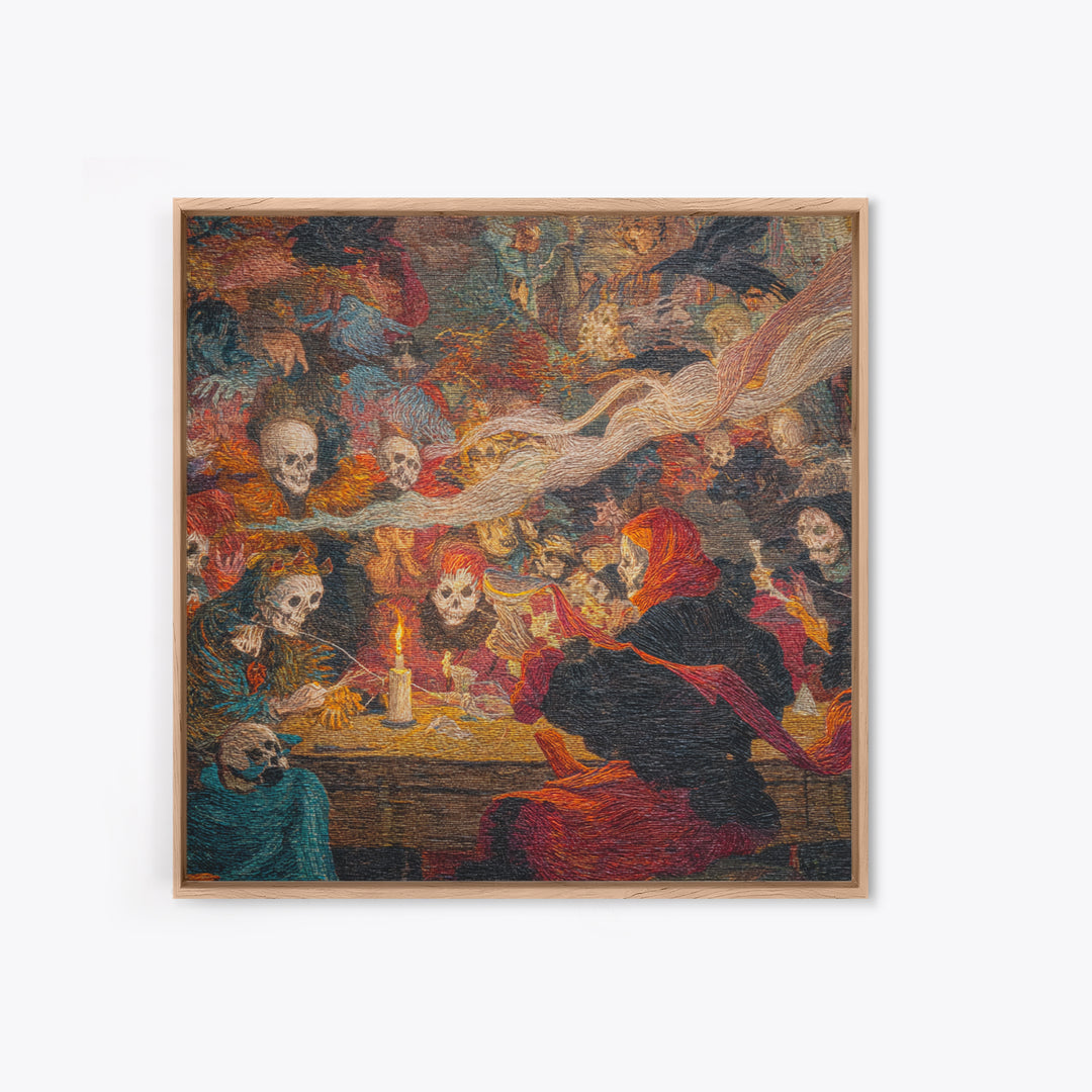 The Spider Sewing Circle, Grotesque Carnival Art, Square Wall Art, Gothic Horror Wall Art, Canvas Print, Halloween Wall Art
