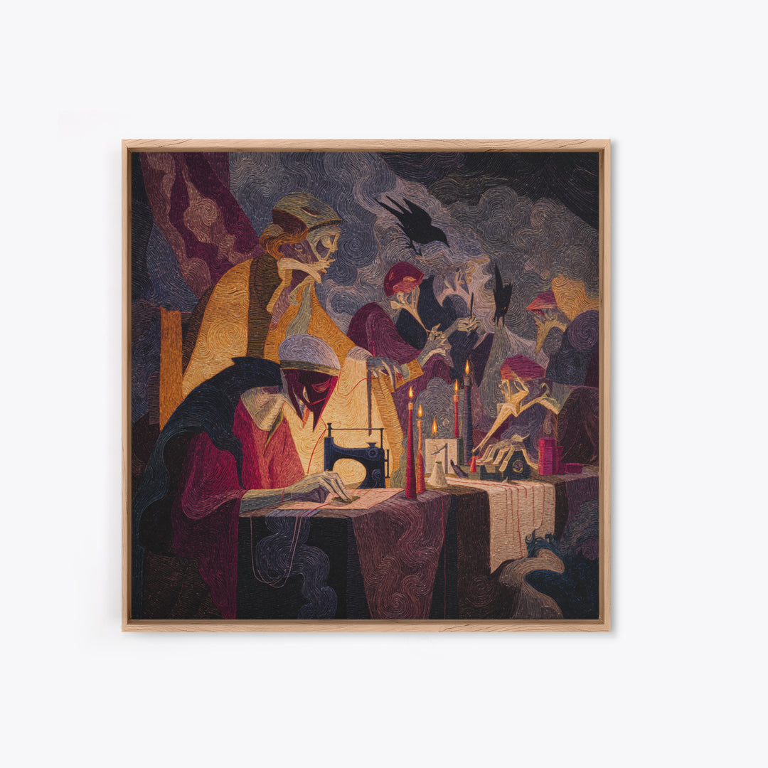 The Spider Sewing Circle, Expressionist Gothic Art, Square Wall Art, Gothic Horror Wall Art, Canvas Print, Halloween Wall Art