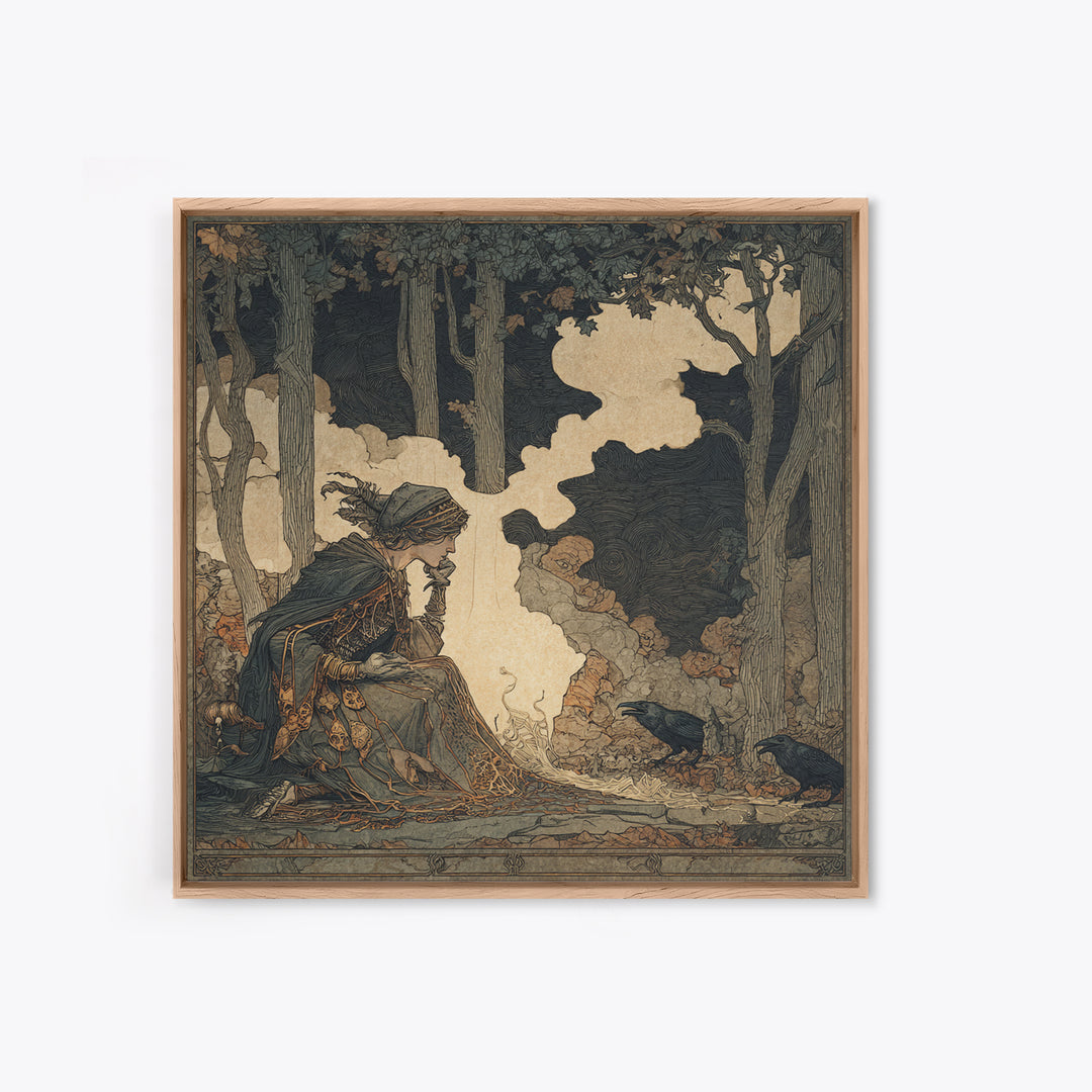 The Spider Sewing Circle, Gothic Storybook Art, Square Wall Art, Dark Fantasy Wall Art, Canvas Print, Halloween Wall Art