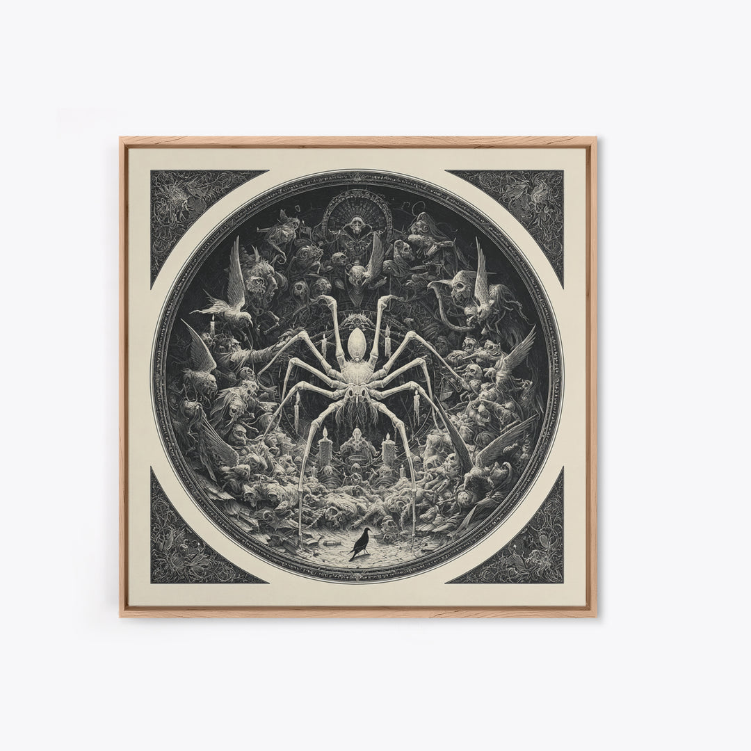 The Spider Sewing Circle, Biomechanical Horror Art, Square Wall Art, Gothic Horror Wall Art, Canvas Print, Halloween Wall Art