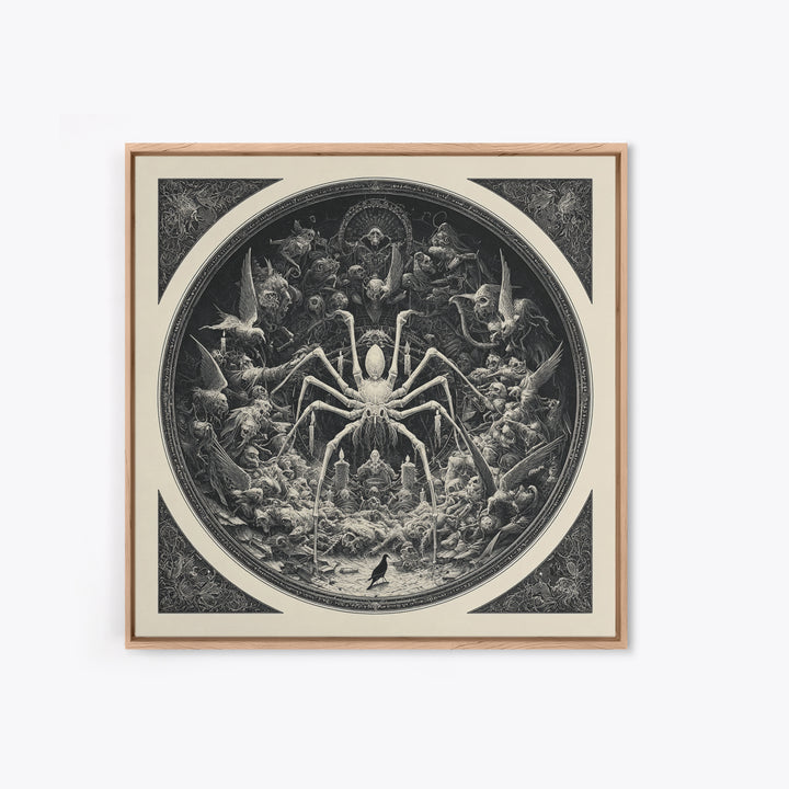 The Spider Sewing Circle, Biomechanical Horror Art, Square Wall Art, Gothic Horror Wall Art, Canvas Print, Halloween Wall Art