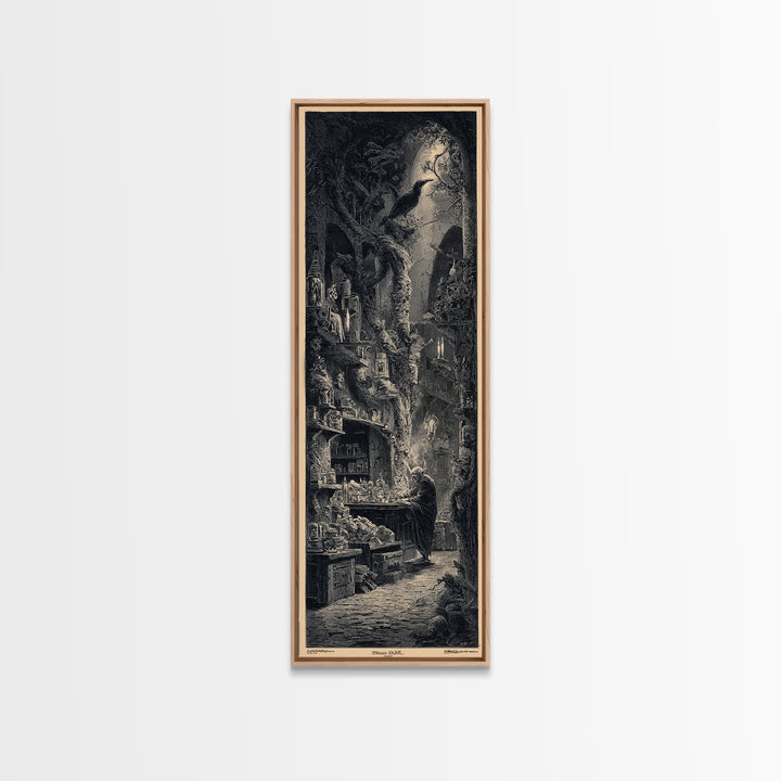The Goblin Candy Shop, Gothic Engraving Art, Tall Narrow Wall Art, Dark Fantasy Wall Art, Framed Canvas Print, Halloween Wall Art