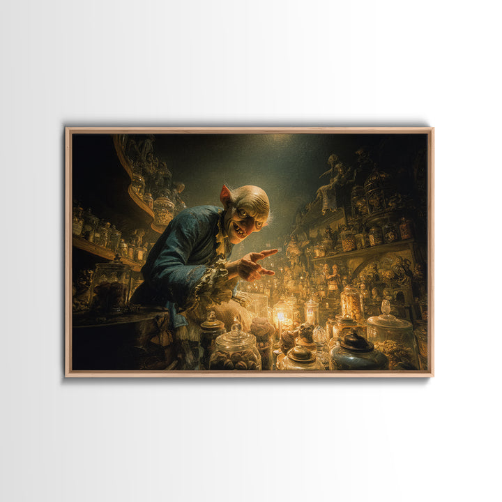 The Goblin Candy Shop, Medieval Grotesque Art, Landscape Wall Art, Dark Fantasy Wall Art, Framed Canvas Print, Halloween Wall Art
