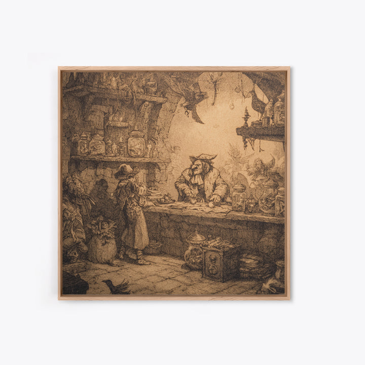 The Goblin Candy Shop, Renaissance Engraving Art, Square Wall Art, Dark Fantasy Wall Art, Framed Canvas Print, Halloween Wall Art