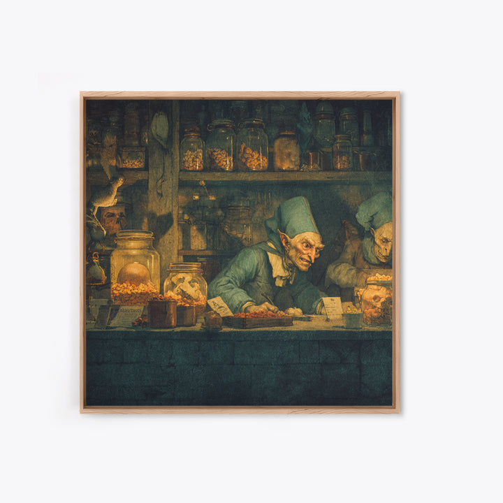 The Goblin Candy Shop, Danse Macabre Art, Square Wall Art, Gothic Horror Wall Art, Framed Canvas Print
